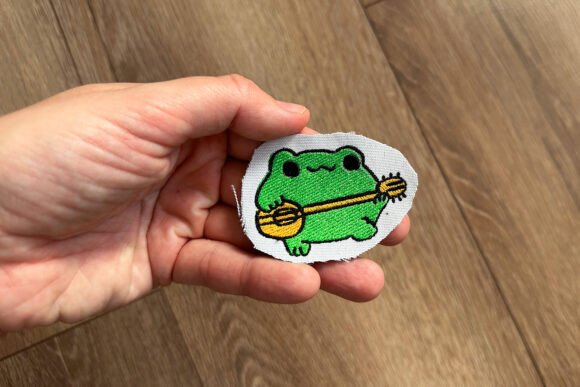 Frog with Guitar Embroidery for Boutique Apparel